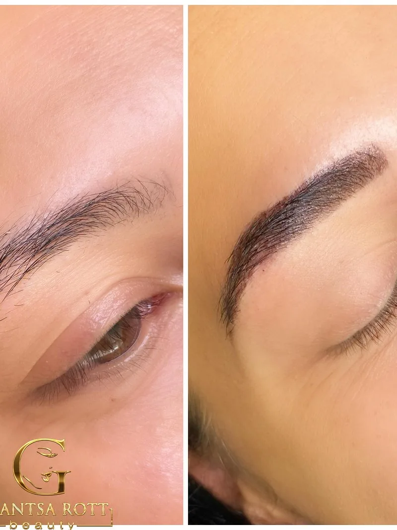 Augenbrauen vor und nach dem Styling, nebeneinander